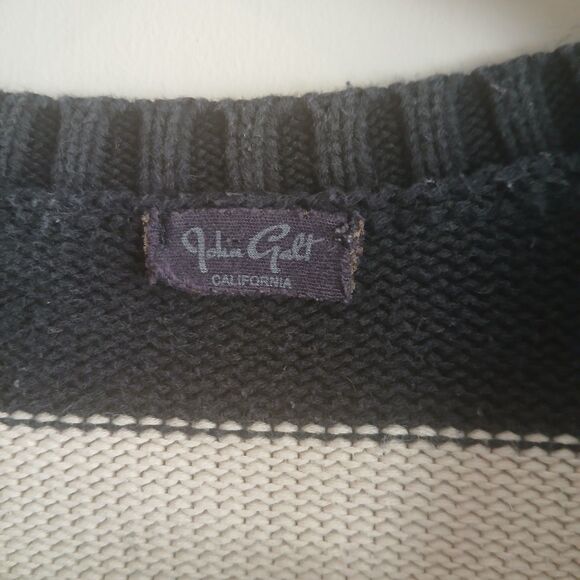 John Galt Navy Blue & Off White Striped Crew Neck 100% Cotton Sweater O/S - Picture 3 of 11